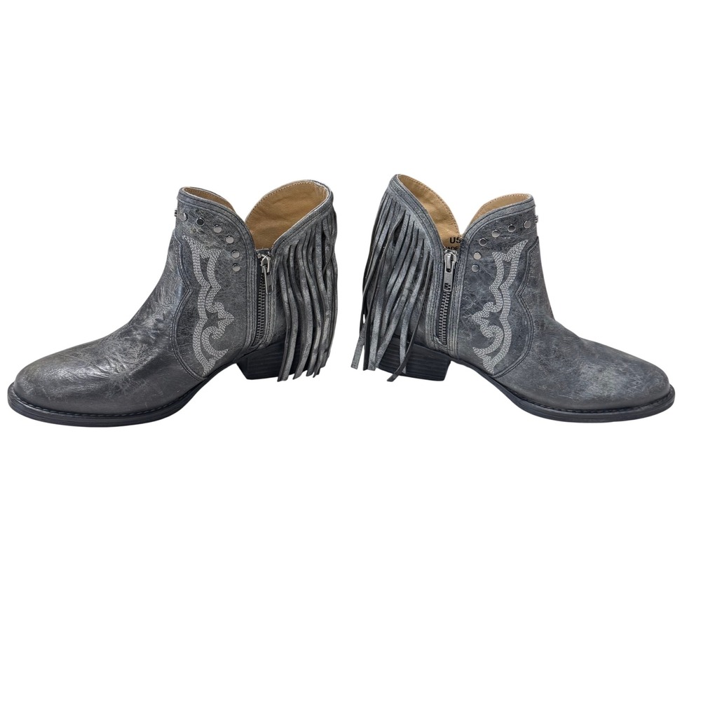 Fringed Gray Western Ankle Booties